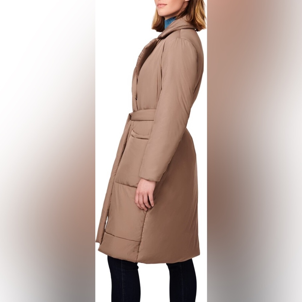 Bernardo Fashions Long Puffer Trench Coat (Taupe) Women's Clothing XS